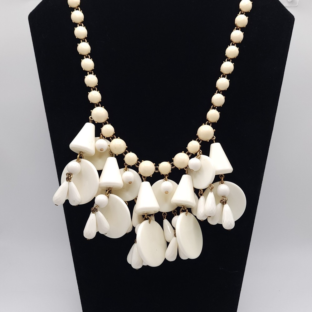 J.Crew Wind Bell Necklace‎ Cream Gold Bib Charm Signed - Picture 5 of 7